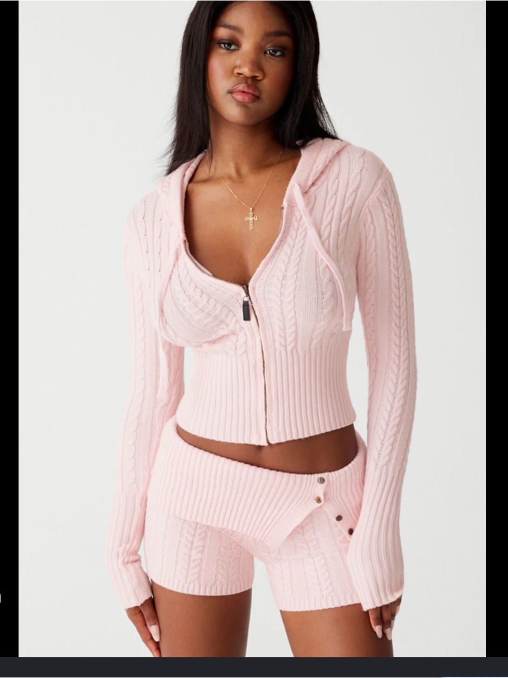 Frankie’s bikinis nolan cable cloud knot shorts pink knit XS